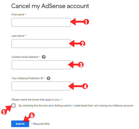 delete disapproved adsense account